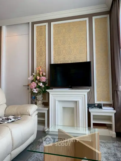 Elegant living room with modern TV setup and luxurious decor