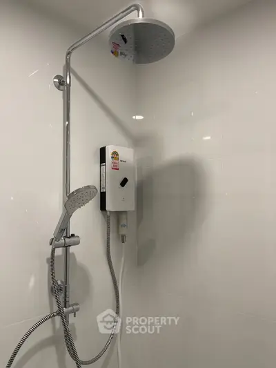 Modern bathroom shower with sleek design and water heater installation