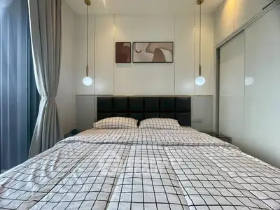 Modern bedroom with stylish decor and cozy ambiance