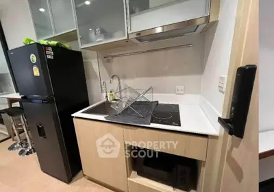 Modern compact kitchen with induction stove and sleek cabinetry