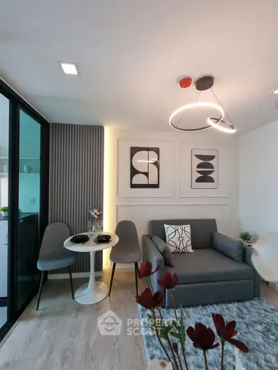 Modern living room with stylish decor and cozy seating area