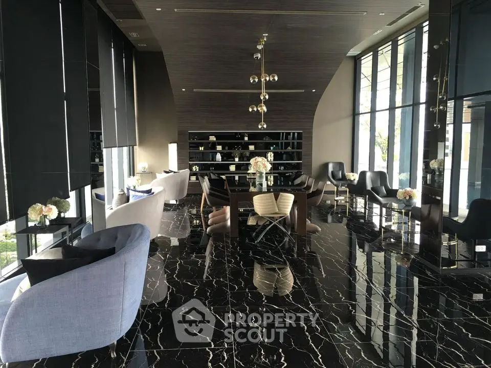 Luxurious modern living room with marble flooring and elegant decor
