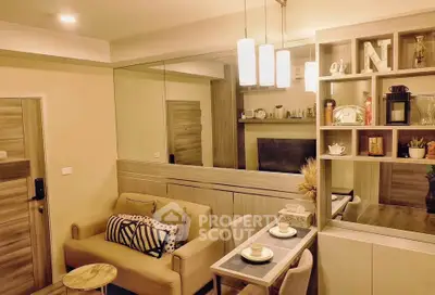 Cozy living room with modern decor and dining area in stylish apartment