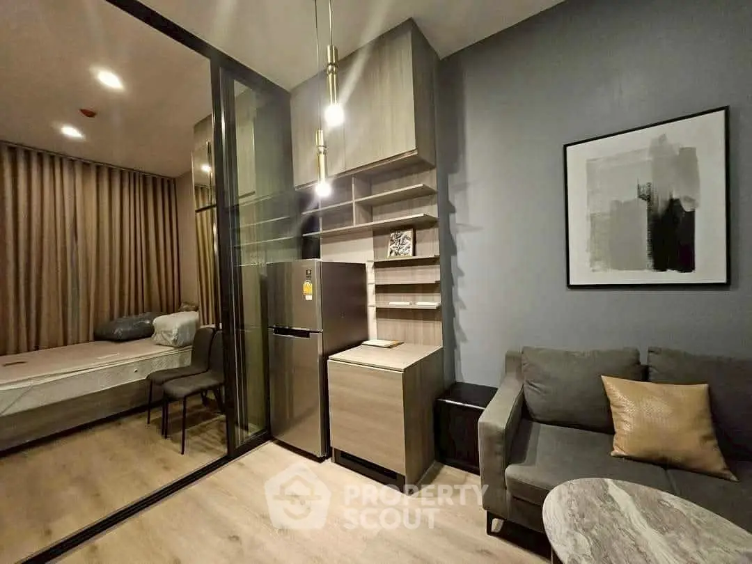 Modern studio apartment with sleek design and cozy living area