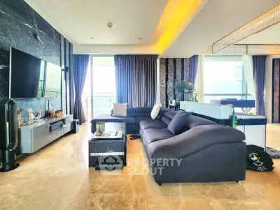 Luxurious living room with modern decor and spacious seating area