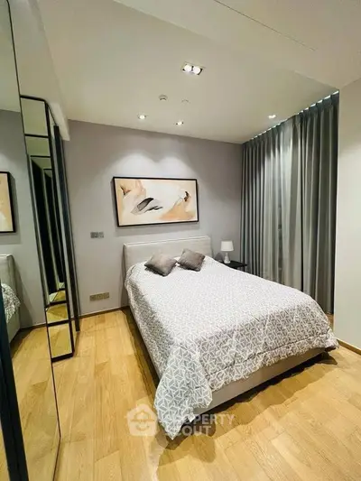 Modern bedroom with stylish decor and cozy ambiance
