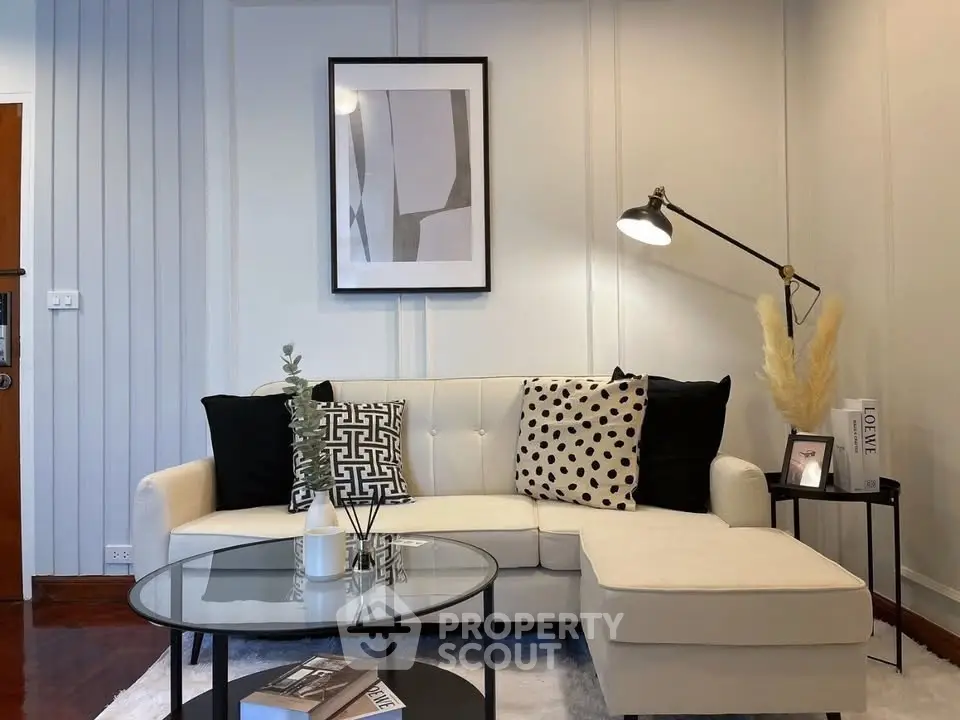 Stylish living room with modern decor and cozy seating area