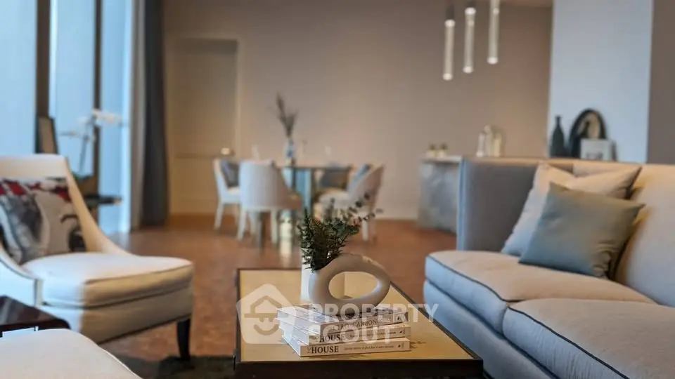 Luxurious living room with elegant decor and modern furniture, perfect for sophisticated urban living.