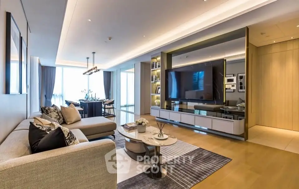 Luxurious modern living room with elegant decor and spacious layout, perfect for entertaining.