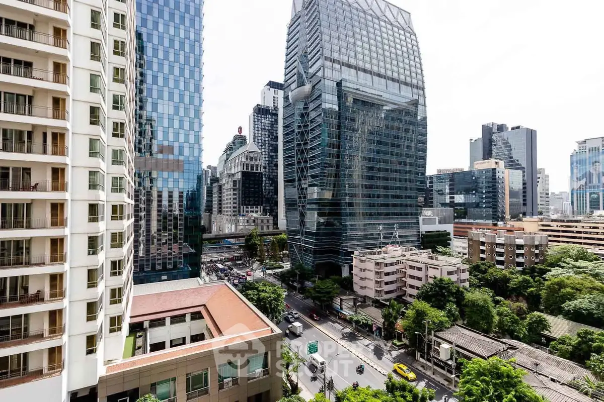 Stunning cityscape view showcasing modern skyscrapers and bustling streets, perfect for urban living enthusiasts.