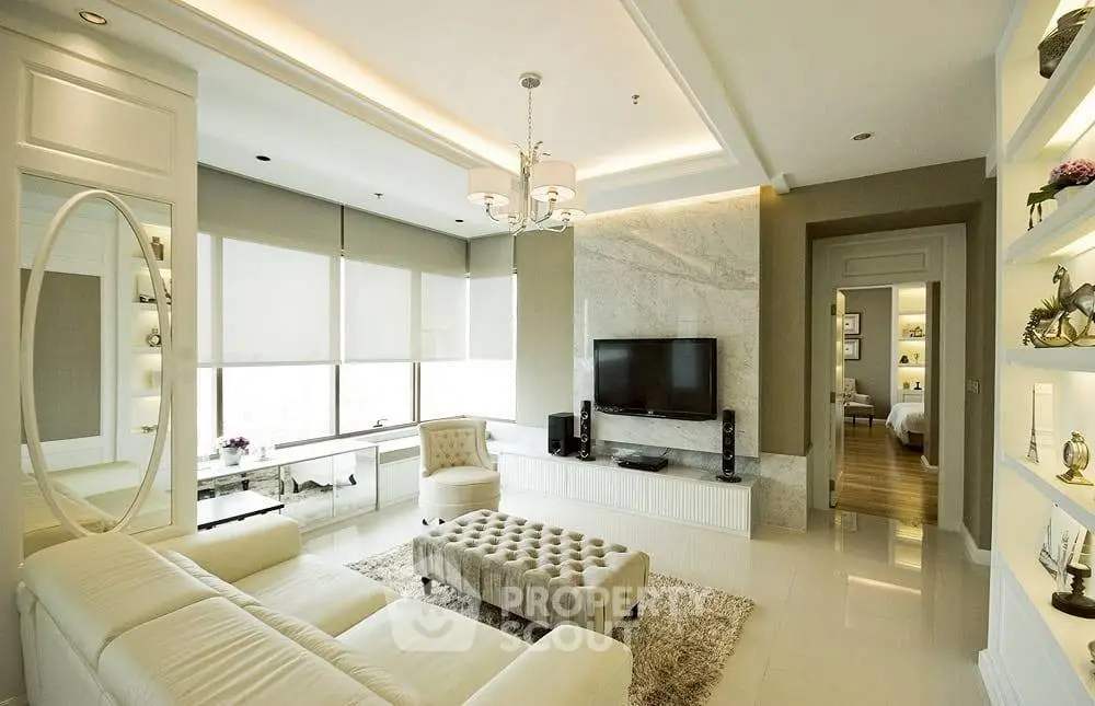 Luxurious modern living room with elegant decor and natural light