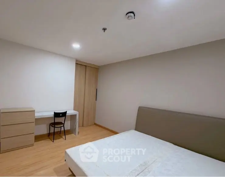 Spacious bedroom with modern furniture and ample natural light