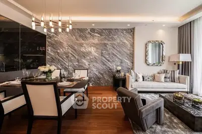 Luxurious modern living room with elegant dining area and stylish decor