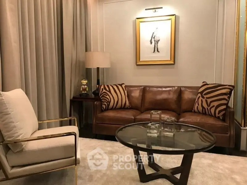 Luxurious living room with elegant leather sofa and modern decor