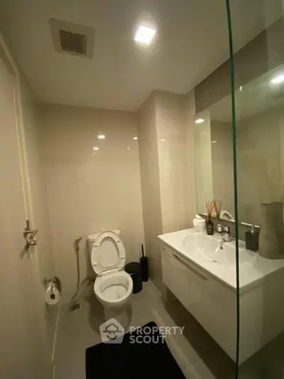 Modern bathroom with sleek fixtures and minimalist design