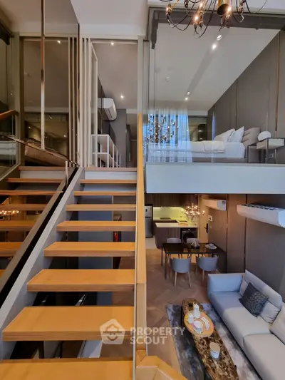 Modern duplex apartment with open living area and stylish decor