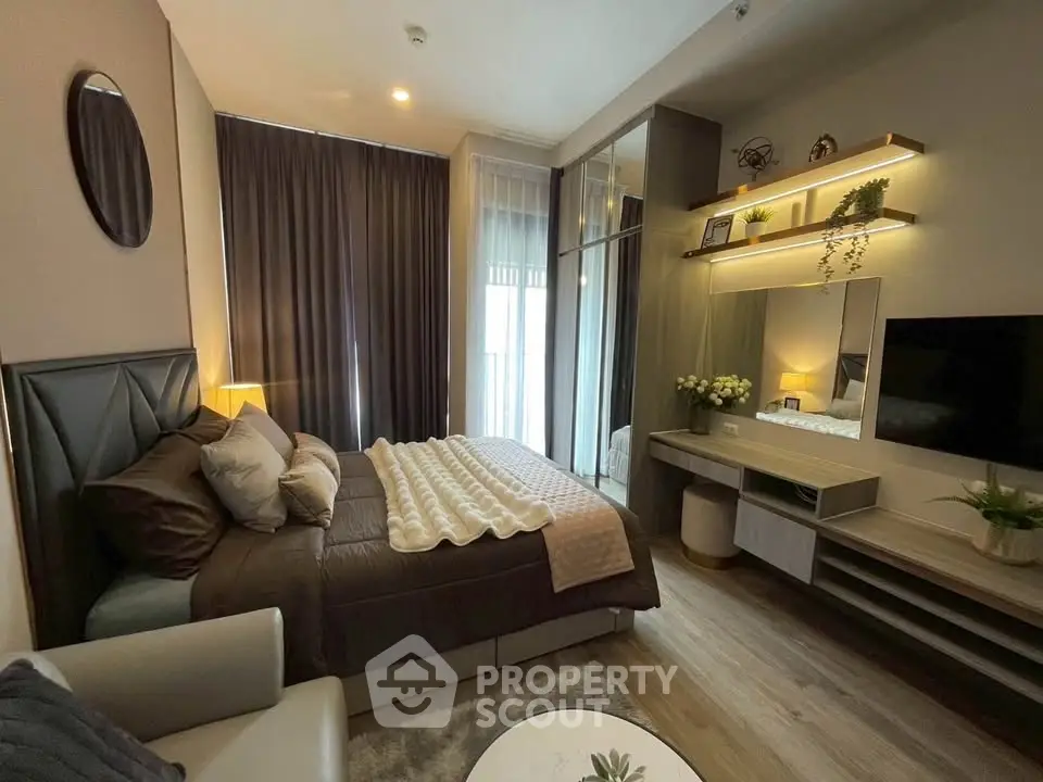 Luxurious modern bedroom with elegant decor and cozy ambiance