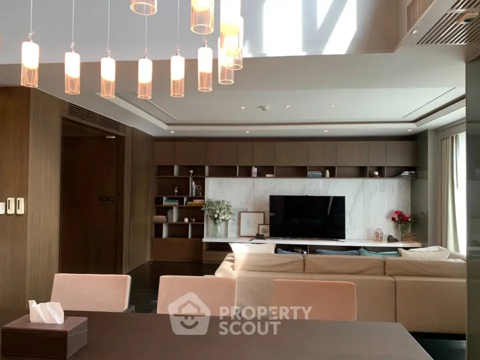 Luxurious modern living room with elegant lighting and stylish decor