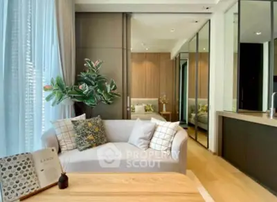 Modern living room with cozy sofa and stylish decor in a contemporary apartment