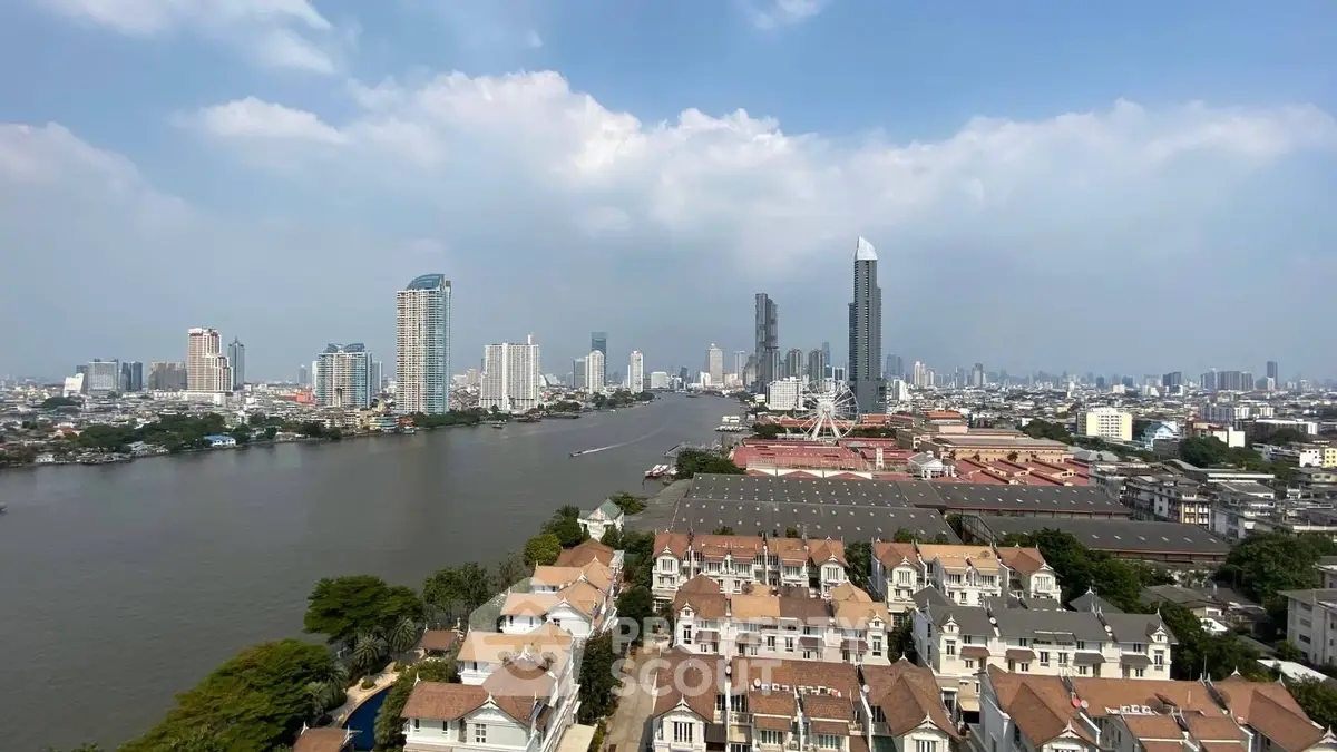 Stunning cityscape view with river and modern skyline, perfect for urban living enthusiasts.