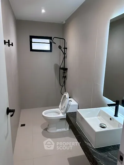 Modern bathroom with sleek fixtures and minimalist design