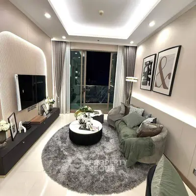 Luxurious modern living room with elegant decor and cozy ambiance
