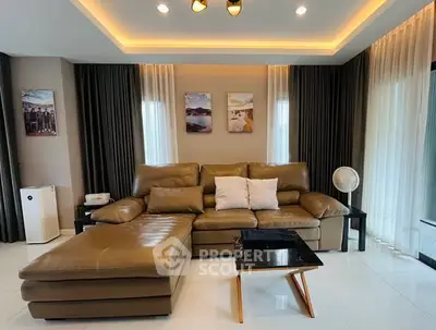 Luxurious living room with leather sofa and modern decor