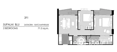 Modern 2-bedroom floor plan at Supalai Blu Sathorn Ratchaphruek, 71.5 sq.m.