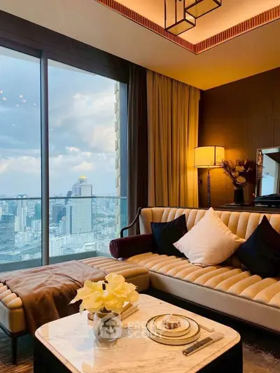 Luxurious living room with stunning city view and elegant decor