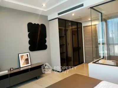 Modern bedroom with walk-in closet and stylish decor