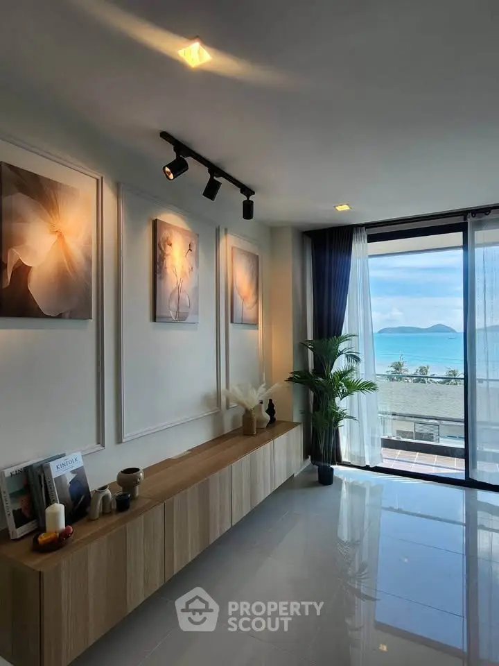 Stunning living room with ocean view and elegant decor