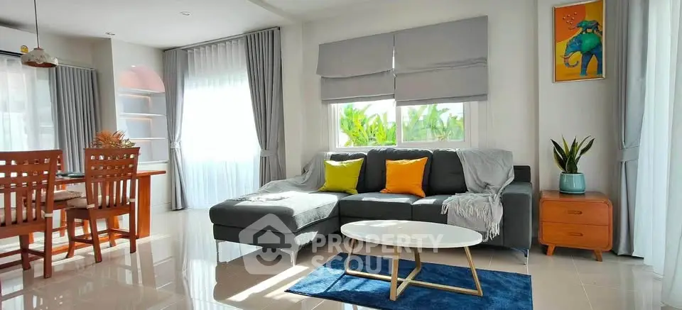 Bright and modern living room with stylish furniture and natural light