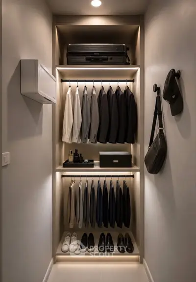 Modern walk-in closet with sleek design and ample storage space