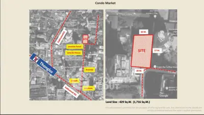 Prime condo market map highlighting land size and nearby landmarks in Thonglor area.