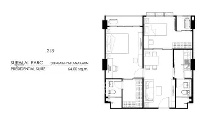Explore Supalai Parc Ekkamai-Pattanakarn Presidential Suite floor plan, 64 sq.m. of luxury living space.