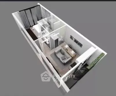 Modern apartment 3D layout with open living space and sleek design.
