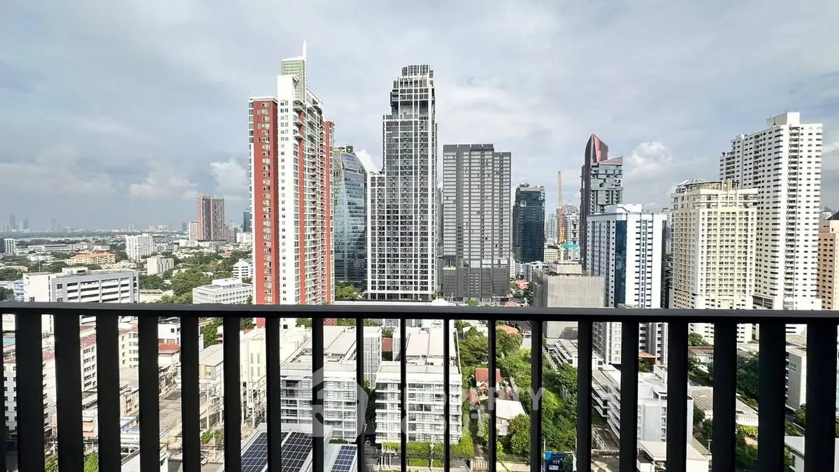 Stunning cityscape view from high-rise balcony in urban skyline