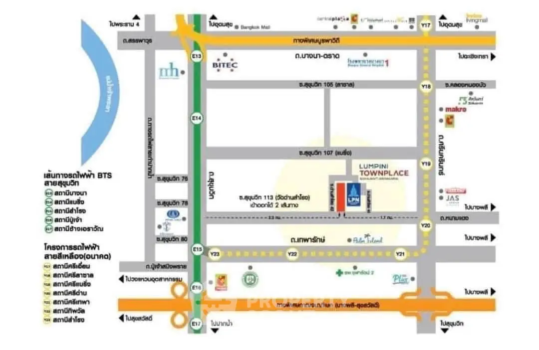 Map showing Lumpini Townplace location near BTS and major roads.