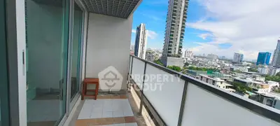 Spacious balcony with stunning city view in modern high-rise apartment