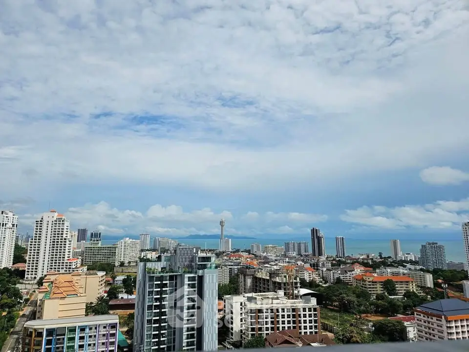 Stunning cityscape view with high-rise buildings and blue sky