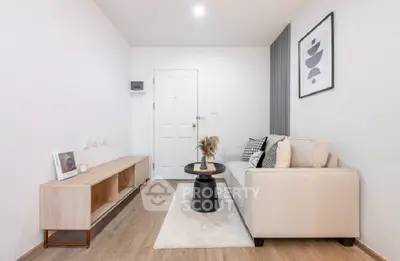 Modern minimalist living room with cozy sofa and stylish decor