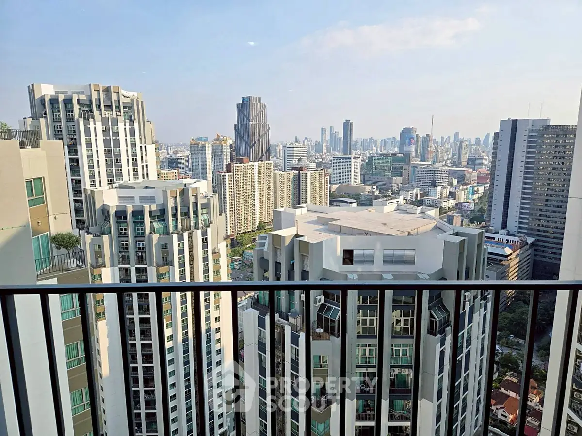 Stunning cityscape view from high-rise balcony in urban skyline