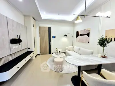 Modern living room with stylish decor and cozy seating area