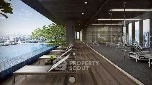 Luxurious rooftop gym with stunning infinity pool and city view.