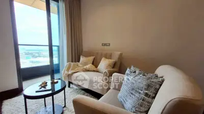 Cozy living room with modern furniture and stunning balcony view