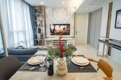 Luxurious modern living room with elegant dining area and stylish decor