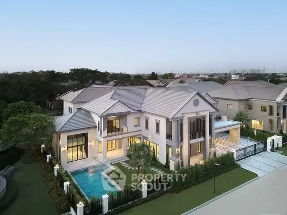 Luxurious modern villa with private pool and spacious garden in serene neighborhood.