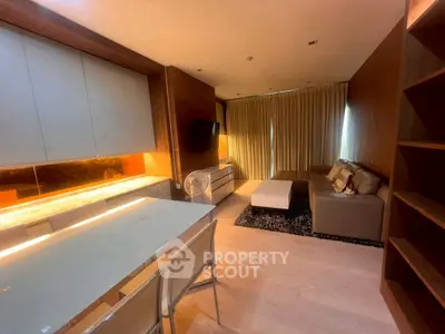Modern living room with sleek furniture and ambient lighting