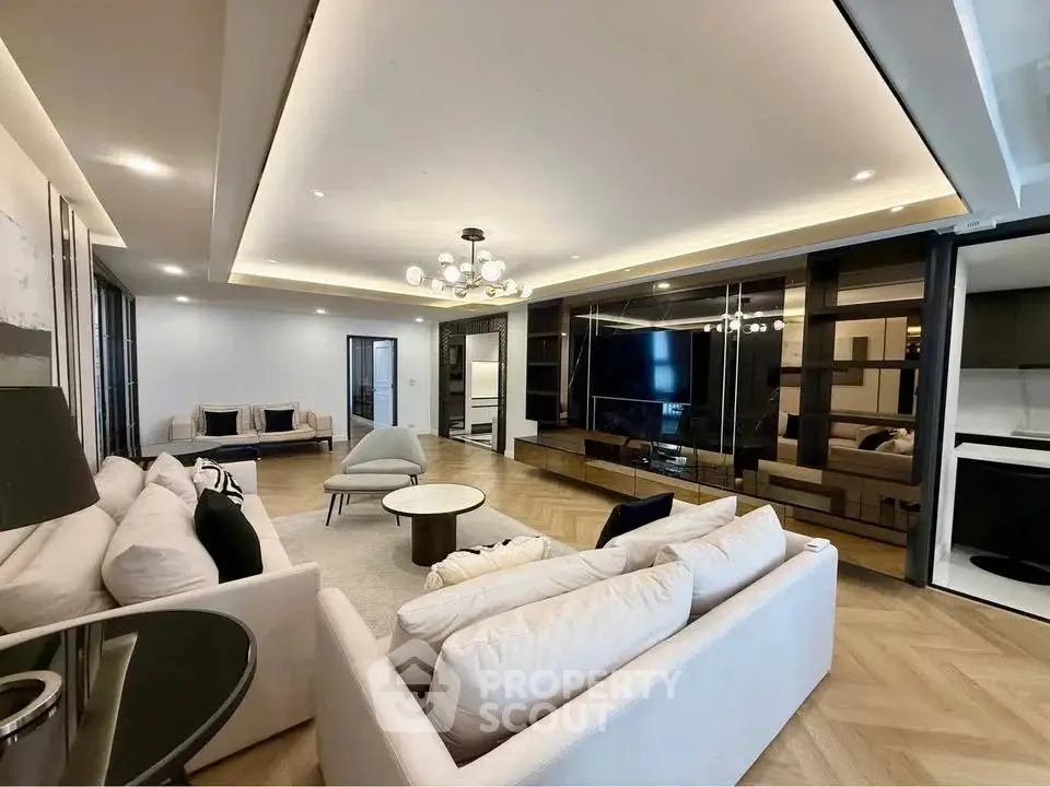 Luxurious modern living room with elegant decor and spacious seating area
