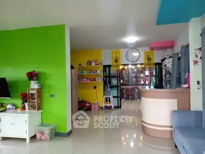 Vibrant living room with colorful walls and modern decor